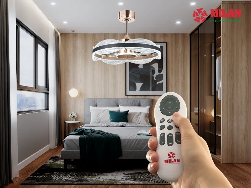 Quạt trần chính hãng Milan sử dụng điều khiển từ xa.